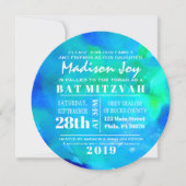 ICH BIN AQUA WATERCOLOR RUNDBAR Mitzvah Einladung (Vorderseite)