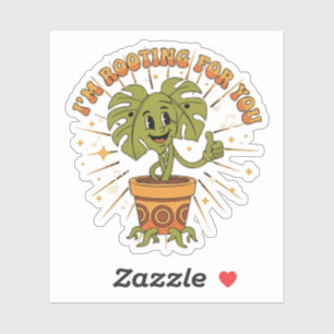 "Ich bin auf deiner Seite" Retro-Cartoon Monstera  Aufkleber