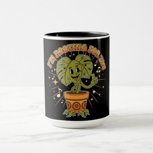 "Ich bin auf deiner Seite" Retro-Cartoon Monstera Tasse (Zentrum)