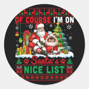 Ich bin auf der Weihnachtsliste von Nizza Sweater  Runder Aufkleber