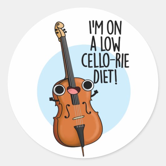 Ich bin auf einem Low Cello Diet Funny Cello Pun Runder Aufkleber (Vorderseite)