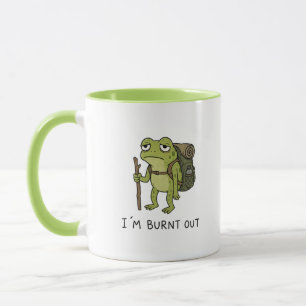 Ich bin ausgebrannt Lustiger Frosch-Wanderdesign Tasse