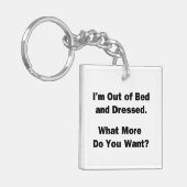 Ich bin außer Bett und gekleidet. Schlüsselanhänger (Vorderseite links)