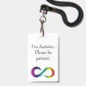 "Ich bin autistisch, bitte geduldig sein" Garten Ausweis (Vorderseite mit Lanyard)