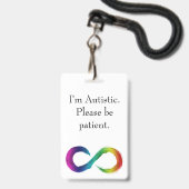 "Ich bin autistisch, bitte geduldig sein" Garten Ausweis (Rückseite mit Lanyard)