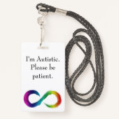 "Ich bin autistisch, bitte geduldig sein" Garten Ausweis (Rückseite mit Schlüsselband)