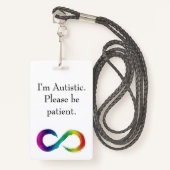 "Ich bin autistisch, bitte geduldig sein" Garten Ausweis (Vorderseite mit Schlüsselband)