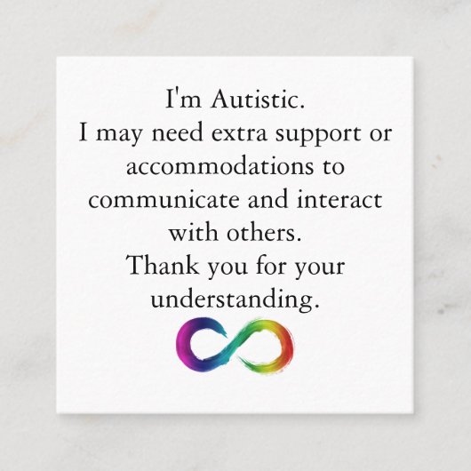"Ich bin autistisch" - Informationskarte Telefonnummerkarte (Vorderseite)