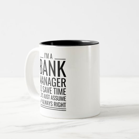 Ich bin Bankmanager, um Zeit Retten. Überzeugen wi Zweifarbige Tasse (Vorderseite Links)