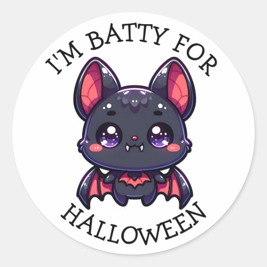 Ich bin Batty für Halloween Niedliches Chibi-Bat Runder Aufkleber (Vorderseite)