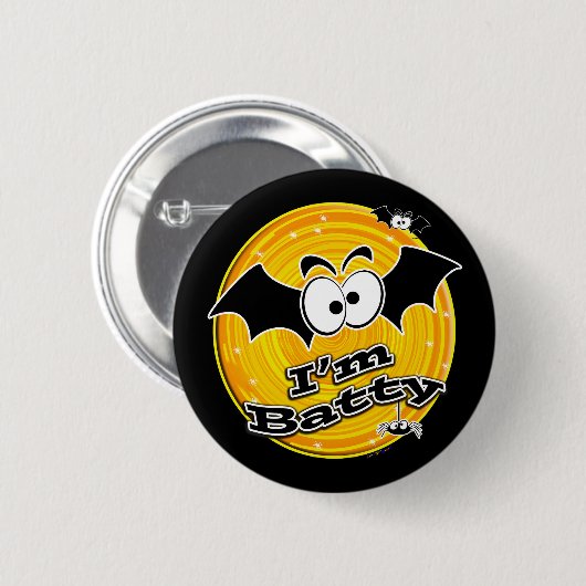 Ich bin Batty Orange und Yellow Swirl Button (Vorne & Hinten)