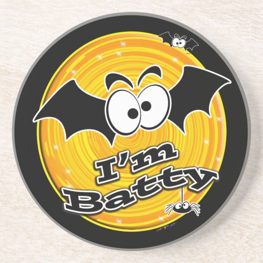 Ich bin Batty Orange und Yellow Swirl Getränkeuntersetzer (Vorne)