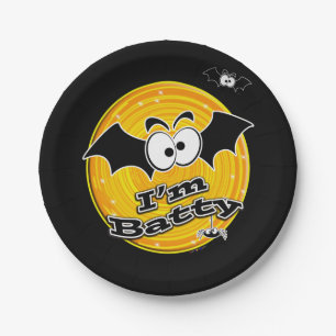 Ich bin Batty Orange und Yellow Swirl Pappteller