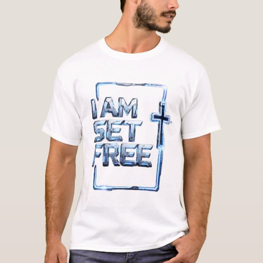 Ich bin befreit – Metallic Kreuz T-Shirt (Vorderseite)