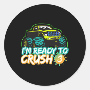 Ich bin bereit, 3 Monster-Truck-Ck zum Schulbeginn Runder Aufkleber