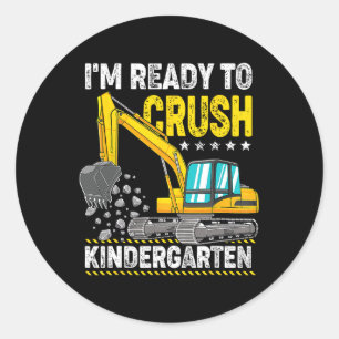 Ich bin bereit, das Baufahrzeug des Kindergartens Runder Aufkleber