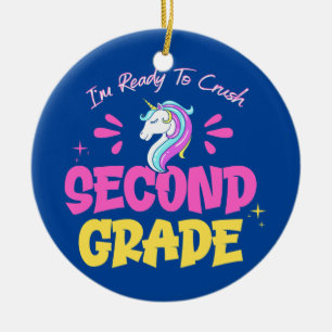 Ich bin bereit, das Einhorn-Mädchen der 2. Klasse Keramik Ornament