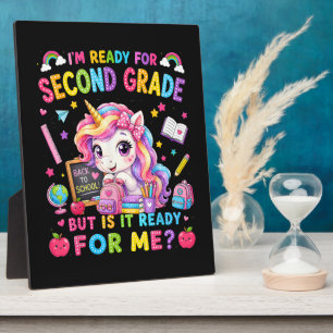 Ich bin bereit für das zweite Schuljahr Einhorn er Fotoplatte