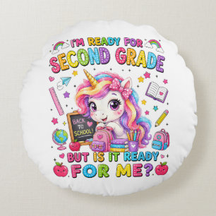 Ich bin bereit für das zweite Schuljahr Einhorn er Rundes Kissen