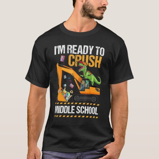 Ich bin bereit für den Bau der Mittelschule Dinosa T-Shirt (Vorderseite)