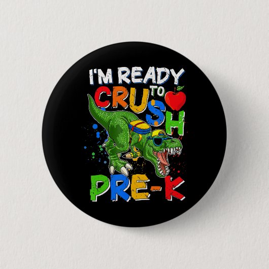 Ich bin bereit, PreK T Rex Dino Holding Bleistift Button (Vorderseite)