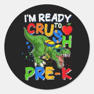 Ich bin bereit, PreK T Rex Dino Holding Bleistift Runder Aufkleber