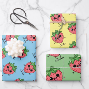Ich bin Berry Happy niedliche Kawaii Erdbeeren Spr Geschenkpapier Set