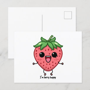 Ich bin Berry Happy niedliche Kawaii Erdbeeren Spr Postkarte