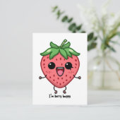 Ich bin Berry Happy niedliche Kawaii Erdbeeren Spr Postkarte (Stehend Vorderseite)