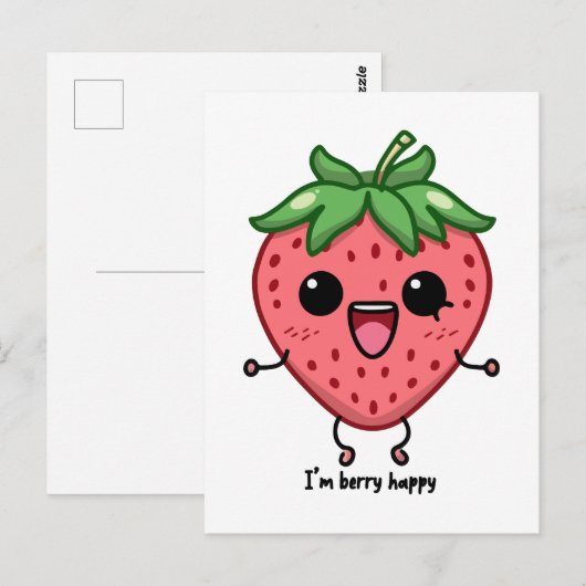 Ich bin Berry Happy niedliche Kawaii Erdbeeren Spr Postkarte (Vorne/Hinten)