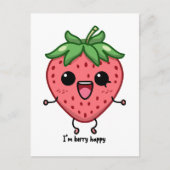 Ich bin Berry Happy niedliche Kawaii Erdbeeren Spr Postkarte (Vorderseite)