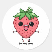 Ich bin Berry Happy niedliche Kawaii Erdbeeren Spr Runder Aufkleber (Vorderseite)