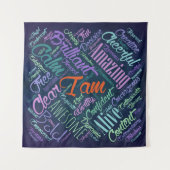 Ich bin Bestätigungs-Wort-Wolken-Kunst Wandteppich (Vorderseite)