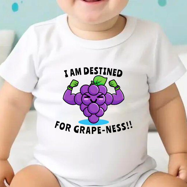 Ich bin bestimmt für Traube Ness Funny Fruit Pun J Baby Strampler (funny grape baby bodysuit with text " I am destined for grape-ness ")