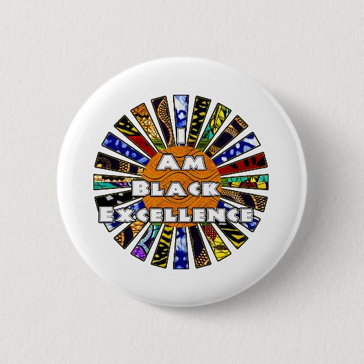 Ich bin Black Excellence African Fabric Collage Button (Vorderseite)
