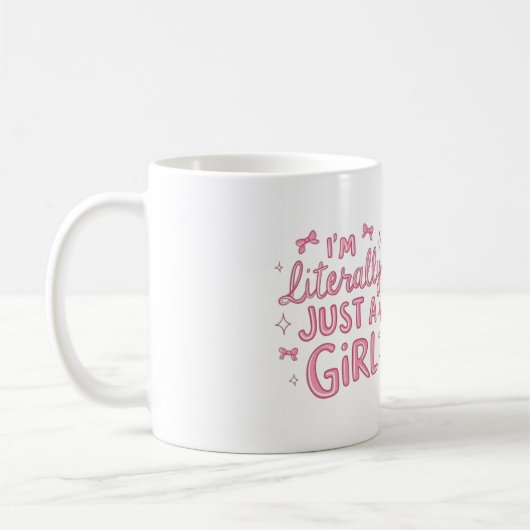 Ich bin buchstäblich nur ein Mädchen Rosa Schleife Kaffeetasse (Links)