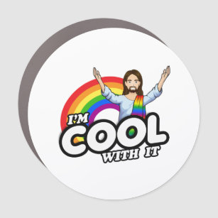 Ich bin Cool damit - Regenbogen Jesus Auto Magnet