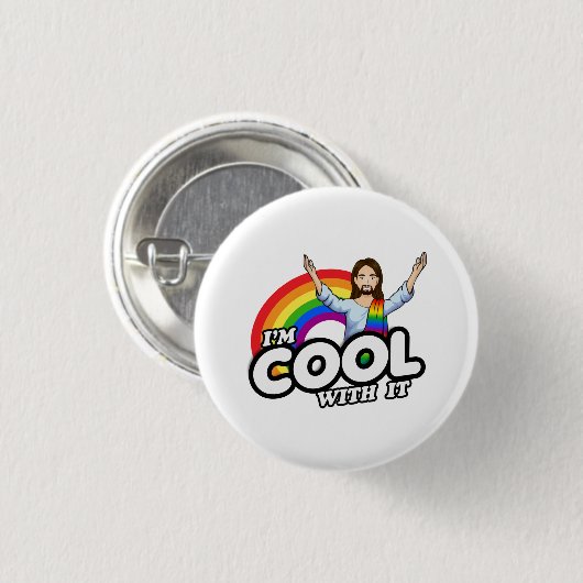 Ich bin Cool damit - Regenbogen Jesus Button (Vorne & Hinten)