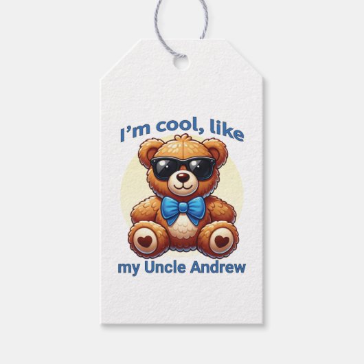 Ich bin Cooler Teddy Bär mit Blue Bow, anpassbar Geschenkanhänger (Vorderseite)