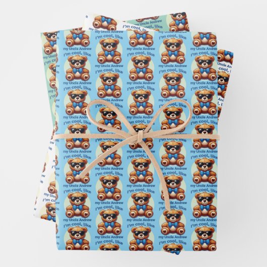 Ich bin Cooler Teddy Bär mit Blue Bow, anpassbar Geschenkpapier Set (Beispiel)