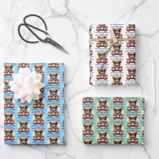 Ich bin Cooler Teddy Bär mit Blue Bow, anpassbar Geschenkpapier Set (Vorderseite)
