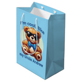 Ich bin Cooler Teddy Bär mit Blue Bow, anpassbar Mittlere Geschenktüte