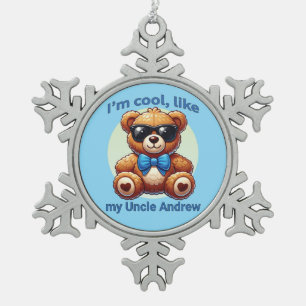 Ich bin Cooler Teddy Bär mit Blue Bow, anpassbar Schneeflocken Zinn-Ornament