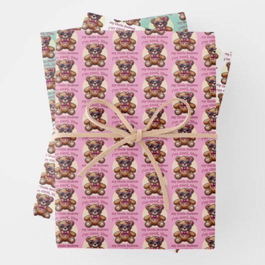 Ich bin Cooler Teddybär mit rosa Bow, anpassbar Geschenkpapier Set (Beispiel)