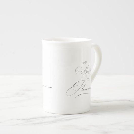 Ich bin dafür gemacht, ein Schwarz-Weiß-Skript Blü Porzellantasse (Vorderseite Rechts)