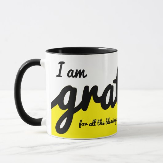 Ich bin dankbar Farbblock Gelb Schwarz und Weiß Tasse (Links)