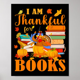 Ich bin dankbar für Bücher Fall Librarian Funny Da Poster