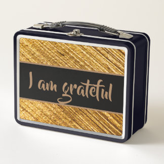 Ich bin dankbar Metall Lunchbox Gold Brown Moderne