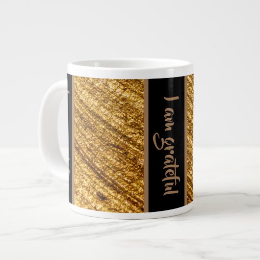 Ich bin dankbare Tasse Gold Brown Design (Vorderseite Links)