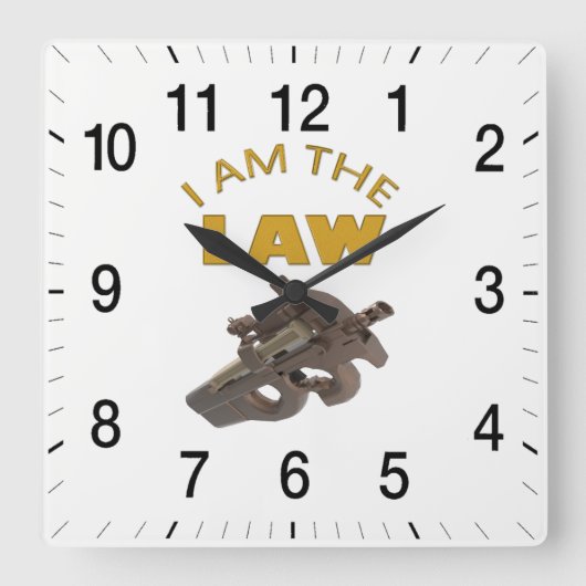 Ich bin das Gesetz mit einem m4a1 Maschinengewehr Quadratische Wanduhr (Vorderseite)